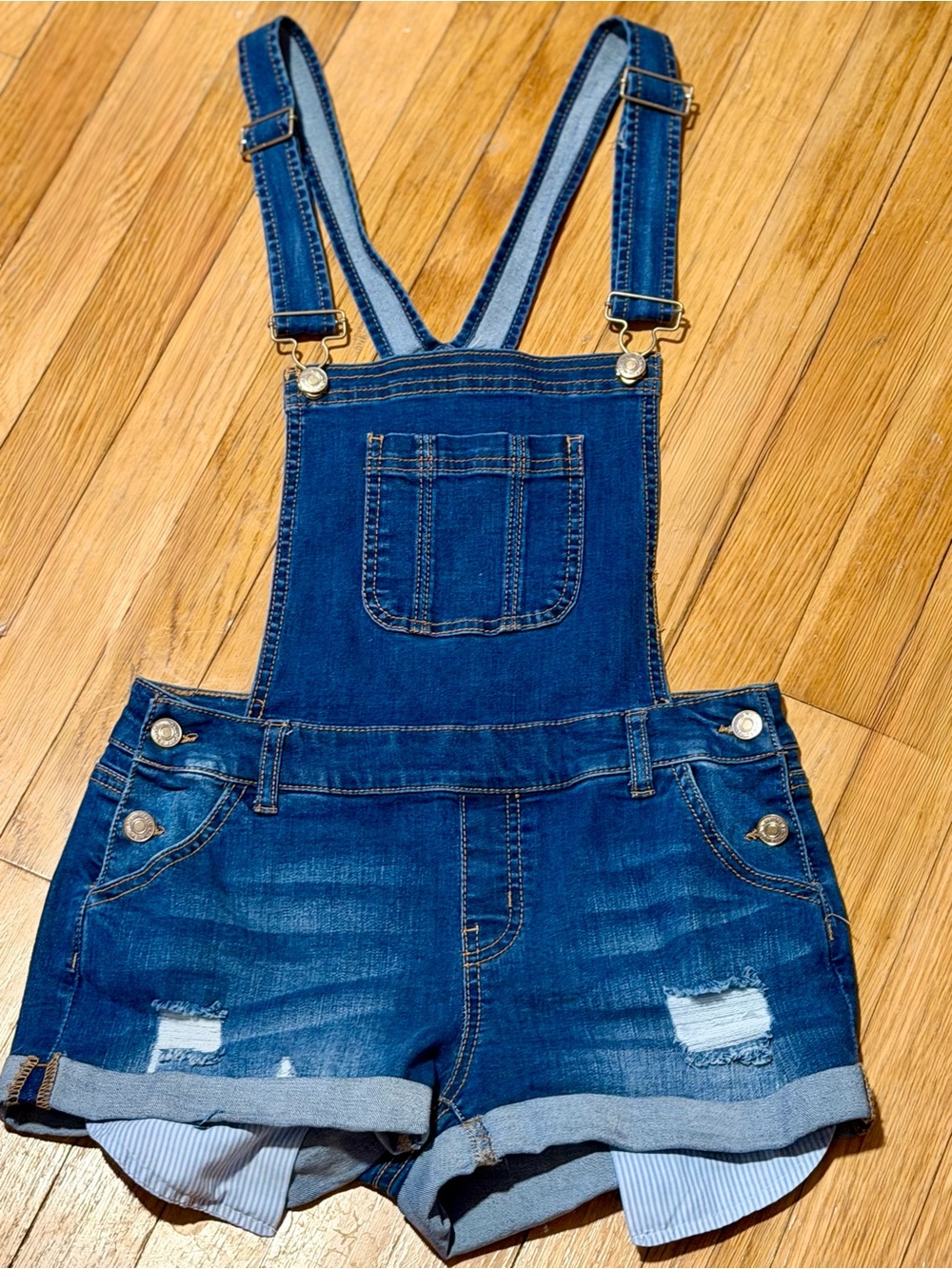 Forever 21 Denim Overall Shorts | Distressed | Size Small